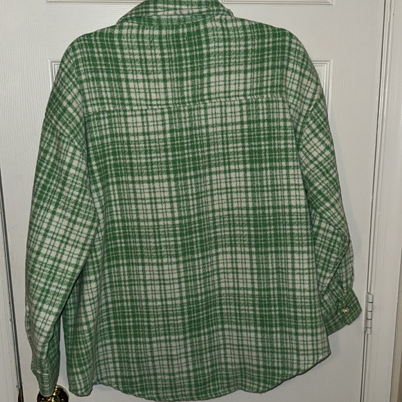 Forever 21 Plaid Longline Shacket Size L Color Green Cream - Picture 7 of 8